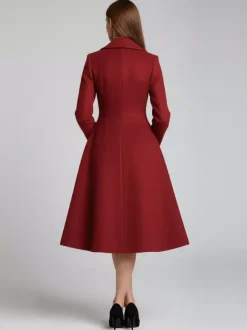 Double-Breasted Wool Blend Midi Coat With Flared A-Line Silhouette For Women 2026