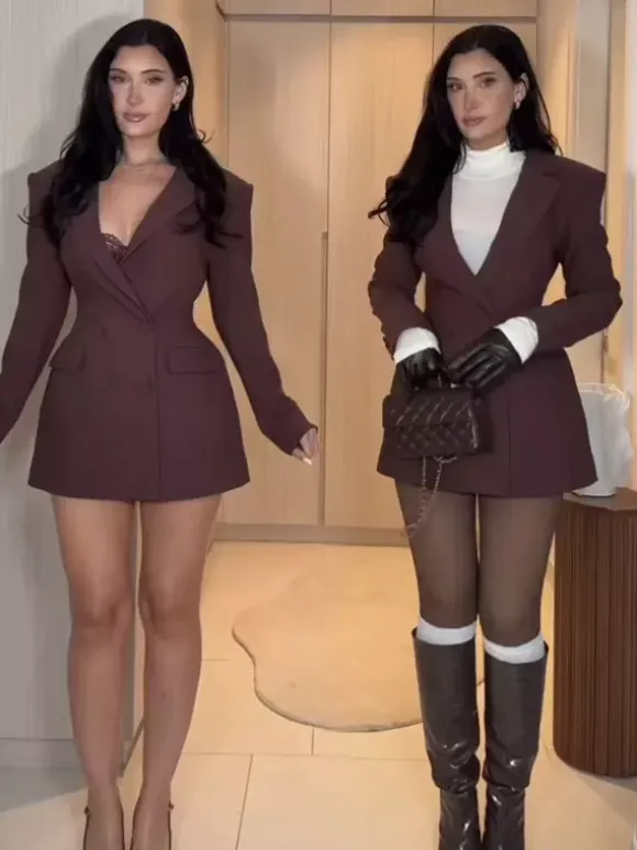 Double Breasted Blazer Dress With Scarf For Women 2026
