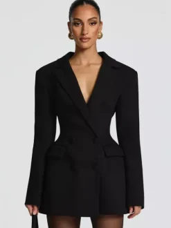 Double Breasted Blazer Dress With Scarf For Women 2026
