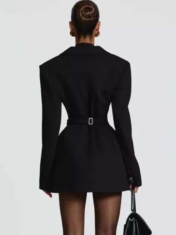 Double Breasted Blazer Dress With Scarf For Women 2026