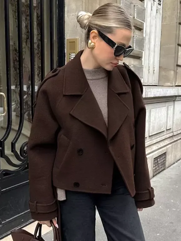 Double Breasted Women's Short Jacket - Chic Belted Cropped Fit - Quiet Luxury Spring Casual Streetwear 2026