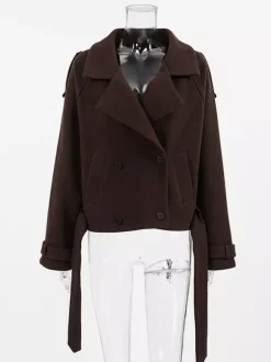 Double Breasted Women's Short Jacket - Chic Belted Cropped Fit - Quiet Luxury Spring Casual Streetwear 2026