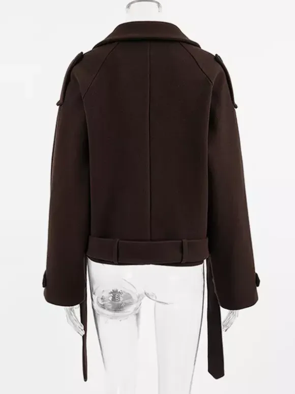 Double Breasted Women's Short Jacket - Chic Belted Cropped Fit - Quiet Luxury Spring Casual Streetwear 2026