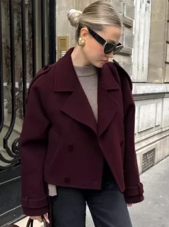 Double Breasted Women's Short Jacket - Chic Belted Cropped Fit - Quiet Luxury Spring Casual Streetwear 2026