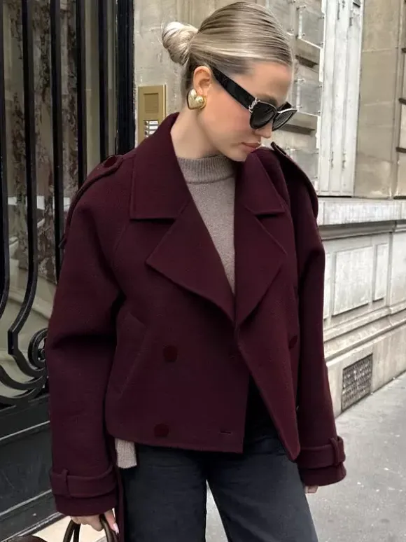 Double Breasted Women's Short Jacket - Chic Belted Cropped Fit - Quiet Luxury Spring Casual Streetwear 2026