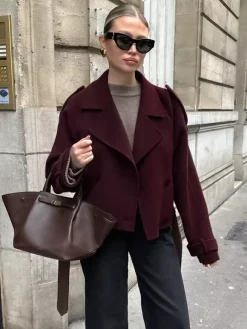 Double Breasted Women's Short Jacket - Chic Belted Cropped Fit - Quiet Luxury Spring Casual Streetwear 2026