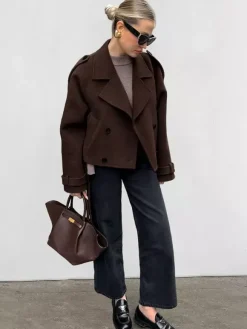 Double Breasted Women's Short Jacket - Chic Belted Cropped Fit - Quiet Luxury Spring Casual Streetwear 2026