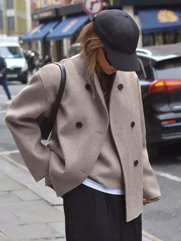 Double Breasted Women's Short Coat - Minimalist Stand Collar Boxy Outerwear - Old Money Aesthetic Spring Streetwear 2026