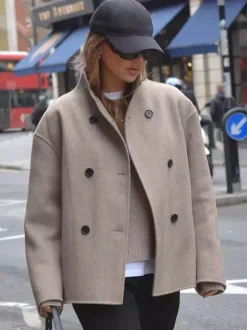 Double Breasted Women's Short Coat - Minimalist Stand Collar Boxy Outerwear - Old Money Aesthetic Spring Streetwear 2026