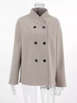 Double Breasted Women's Short Coat - Minimalist Stand Collar Boxy Outerwear - Old Money Aesthetic Spring Streetwear 2026