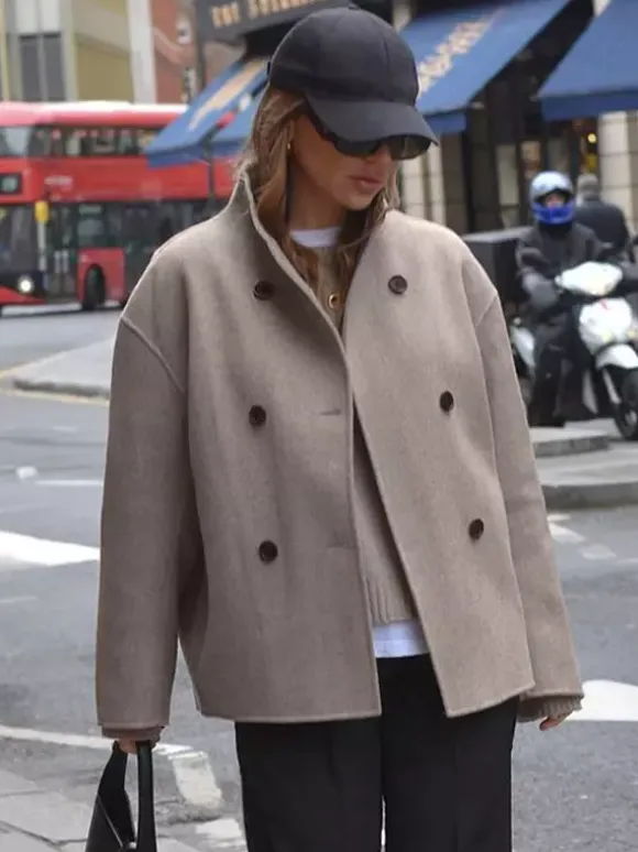 Double Breasted Women's Short Coat - Minimalist Stand Collar Boxy Outerwear - Old Money Aesthetic Spring Streetwear 2026