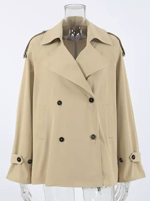 Double Breasted Women's Trench Coat - Classic Lapel Belted Short Windbreaker - Oversized Spring Casual Streetwear 2026