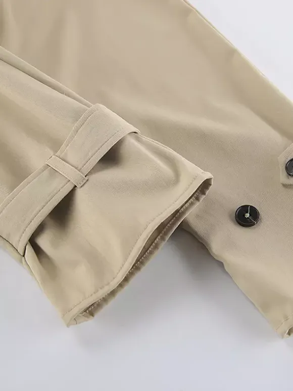 Double Breasted Women's Trench Coat - Classic Lapel Belted Short Windbreaker - Oversized Spring Casual Streetwear 2026