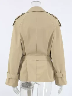 Double Breasted Women's Trench Coat - Classic Lapel Belted Short Windbreaker - Oversized Spring Casual Streetwear 2026