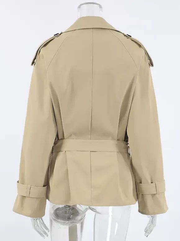 Double Breasted Women's Trench Coat - Classic Lapel Belted Short Windbreaker - Oversized Spring Casual Streetwear 2026
