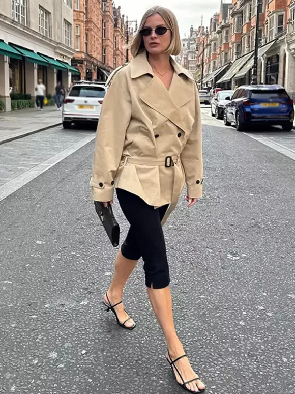 Double Breasted Women's Trench Coat - Classic Lapel Belted Short Windbreaker - Oversized Spring Casual Streetwear 2026