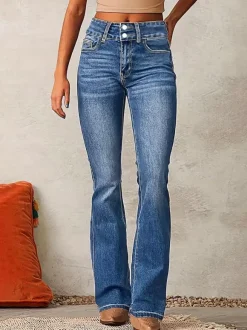 Double Button Flare Jeans For Women - Slim Fit Bootcut Denim Pants - Spring Casual Streetwear 2026