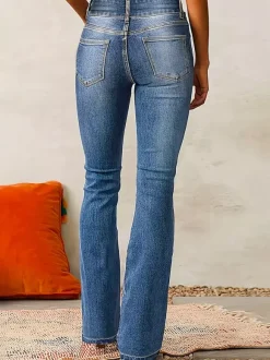 Double Button Flare Jeans For Women - Slim Fit Bootcut Denim Pants - Spring Casual Streetwear 2026