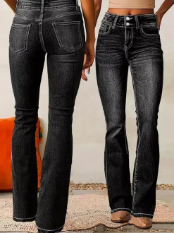 Double Button Flare Jeans For Women - Slim Fit Bootcut Denim Pants - Spring Casual Streetwear 2026