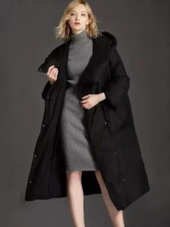 Down Jacket For Women 3/4-Length Sleeve Duck Down Winter Long Outerwear 2026