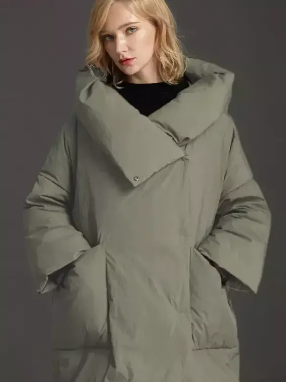 Down Jacket For Women 3/4-Length Sleeve Duck Down Winter Long Outerwear 2026