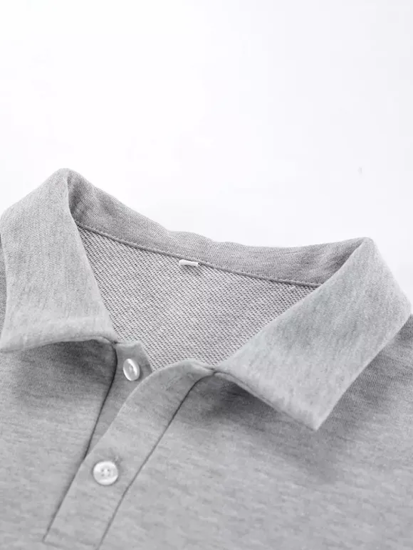 Draped Oversized Polo Sweatshirt Partial Front Buttons Relaxed Basic Pullover