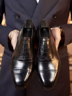 Dress Shoes For Men Fantastic Square Toe Leather Oxford Wedding Formal Shoes