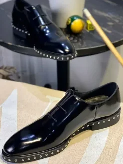 Dress Shoes For Men Fashion Round Toe Rivets Cowhide