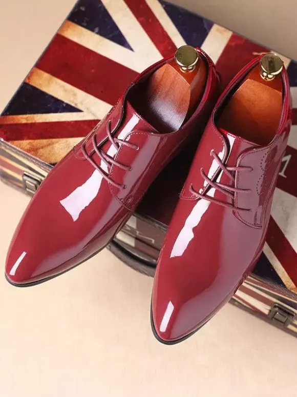 Dress Shoes For Men Lace Up Pointed Toe PU Leather Derby Shoes Block Heel Resistant Low Top Formal Shoes