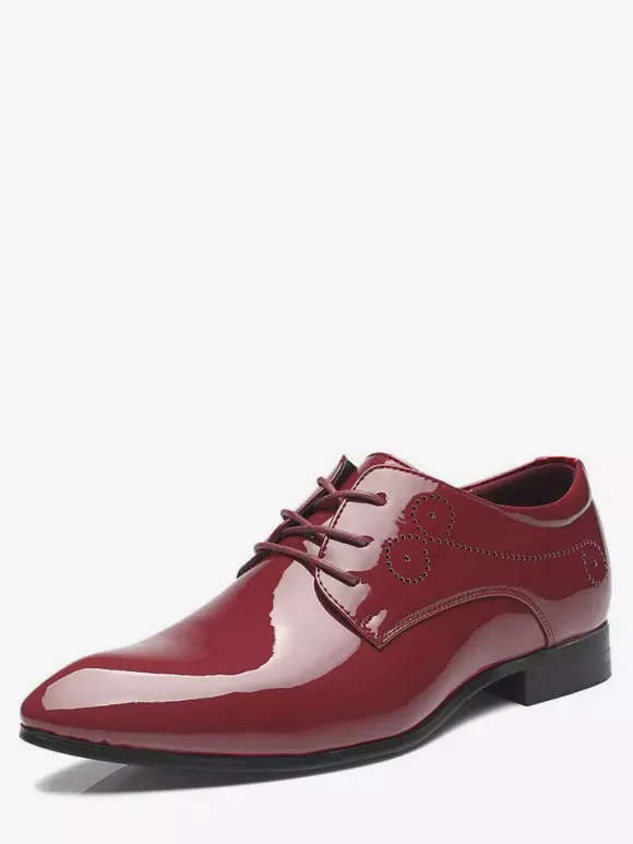 Dress Shoes For Men Lace Up Pointed Toe PU Leather Derby Shoes Block Heel Resistant Low Top Formal Shoes