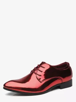 Dress Shoes For Men Lace Up Patent Leather Derby Shoes Block Heel Sole Slip Low Top Formal Shoes