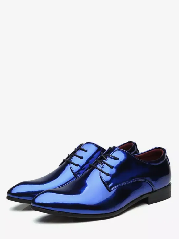 Dress Shoes For Men Lace Up Patent Leather Derby Shoes Block Heel Sole Slip Low Top Formal Shoes