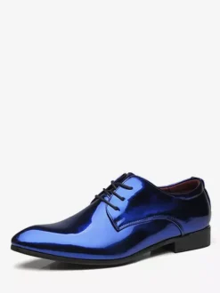 Dress Shoes For Men Lace Up Patent Leather Derby Shoes Block Heel Sole Slip Low Top Formal Shoes