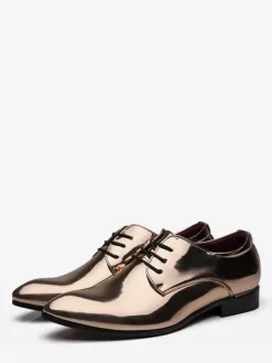 Dress Shoes For Men Lace Up Patent Leather Derby Shoes Block Heel Sole Slip Low Top Formal Shoes