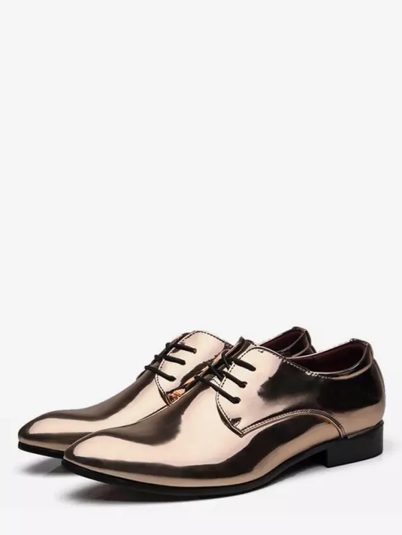 Dress Shoes For Men Lace Up Patent Leather Derby Shoes Block Heel Sole Slip Low Top Formal Shoes