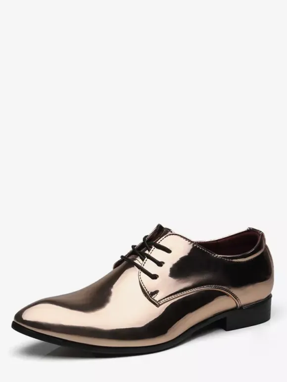 Dress Shoes For Men Lace Up Patent Leather Derby Shoes Block Heel Sole Slip Low Top Formal Shoes