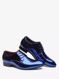 Dress Shoes For Men Lace Up Patent Leather Derby Shoes Block Heel Sole Slip Low Top Formal Shoes