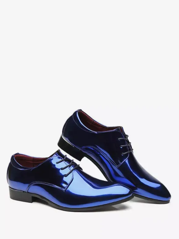 Dress Shoes For Men Lace Up Patent Leather Derby Shoes Block Heel Sole Slip Low Top Formal Shoes