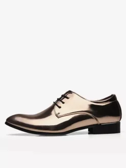 Dress Shoes For Men Lace Up Patent Leather Derby Shoes Block Heel Sole Slip Low Top Formal Shoes