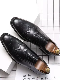 Dress Shoes For Men Modern Pointed Toe Strap Adjustable PU Leather