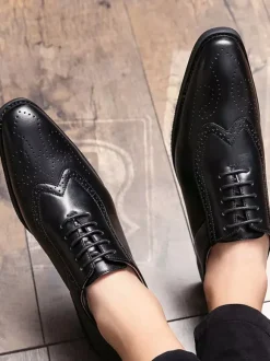 Dress Shoes For Men Modern Pointed Toe Strap Adjustable PU Leather
