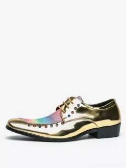 Dress Shoes For Men Patchwork SRound Toe Studs Decoration Derbies Shoes Low Top Non Slip Prom Shoes