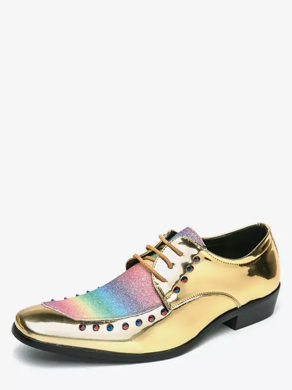 Dress Shoes For Men Patchwork SRound Toe Studs Decoration Derbies Shoes Low Top Non Slip Prom Shoes