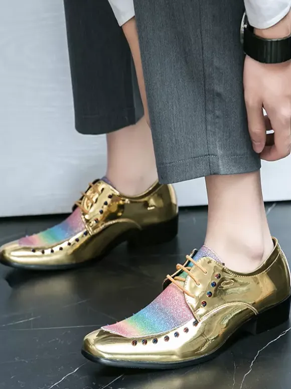 Dress Shoes For Men Patchwork SRound Toe Studs Decoration Derbies Shoes Low Top Non Slip Prom Shoes