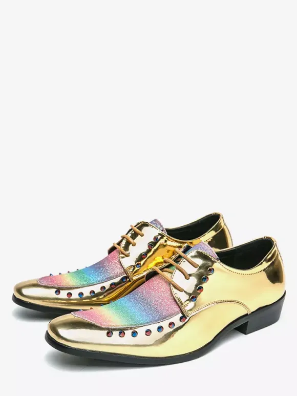 Dress Shoes For Men Patchwork SRound Toe Studs Decoration Derbies Shoes Low Top Non Slip Prom Shoes