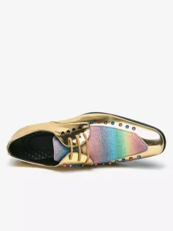 Dress Shoes For Men Patchwork SRound Toe Studs Decoration Derbies Shoes Low Top Non Slip Prom Shoes