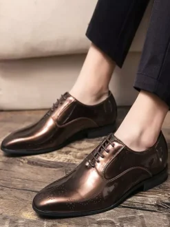 Dress Shoes For Men Quality Pointed Toe Strap Adjustable PU Leather