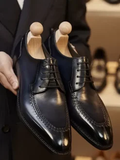 Dress Shoes For Men Stylish Peep Toe Leather Lace Up Derby Prom Wedding Formal Shoes