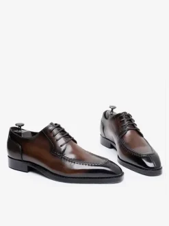 Dress Shoes For Men Stylish Peep Toe Leather Lace Up Derby Prom Wedding Formal Shoes