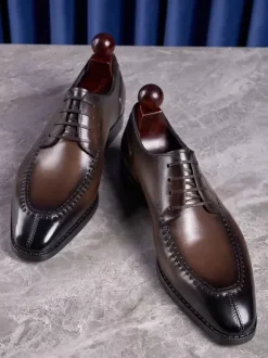 Dress Shoes For Men Stylish Peep Toe Leather Lace Up Derby Prom Wedding Formal Shoes